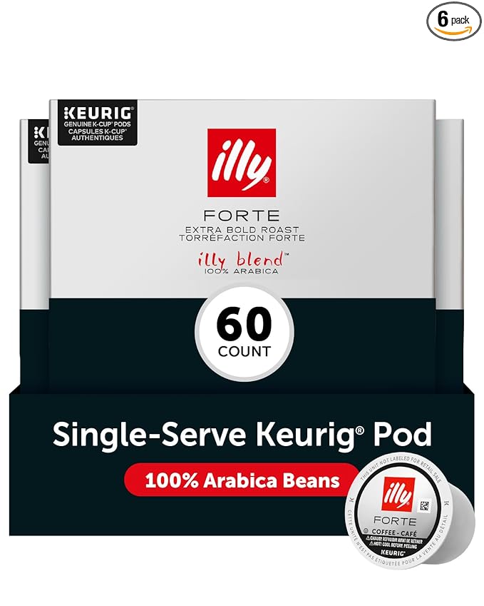 illy Coffee K Cup, Pods for Keurig Machines, Forte Dark Roast, 100% Arabica, Premium Italian Coffee, 10 Count, 6 Pack