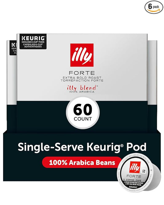 illy Coffee K Cup, Pods for Keurig Machines, Forte Dark Roast, 100% Arabica, Premium Italian Coffee, 10 Count, 6 Pack