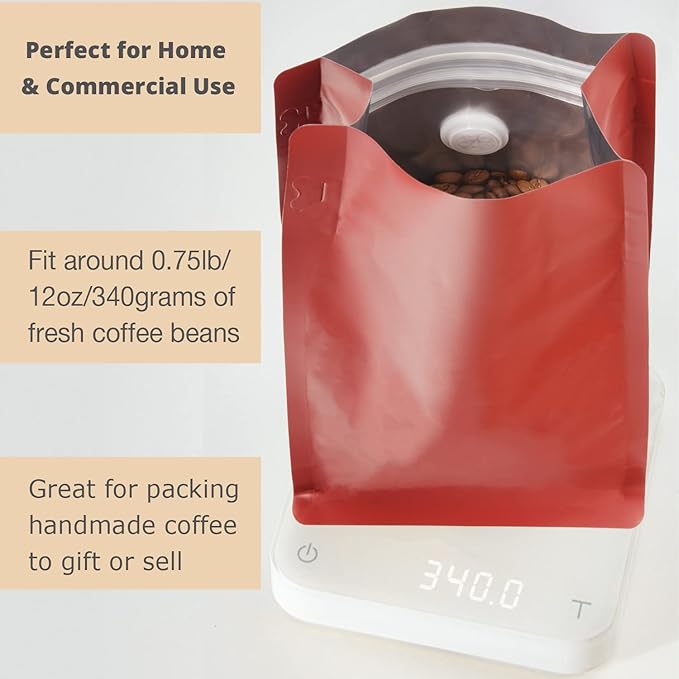 50 Count 12oz Red Coffee Bags with Aluminum Foil Liner, High Barrier Coffee Pouches with Degassing Valve, Ziplock Food Storage Bags with Pull Tape, Pack of 50, 12oz/0.75lb/340gram