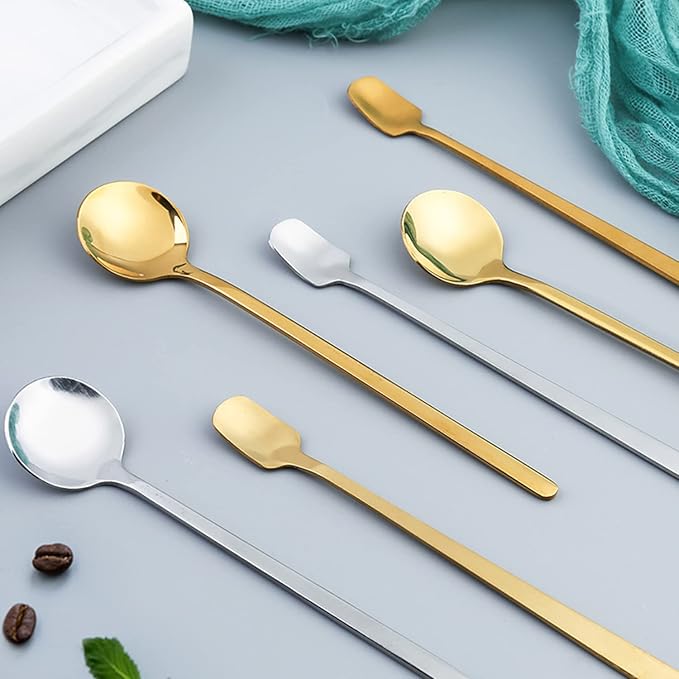 4 Pack Stainless Steel Coffee Spoon, 6.7 Inch Stirring Spoons, Cocktail Stirring Spoons for Coffee Tea Dessert Cake Ice Cream Cappuccino (Gold)