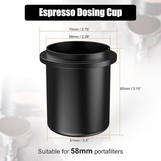 IKAPE 58MM Espresso Dosing Cup, Compatible with All the 58MM Portafilters, Espresso Coffee Accessory, Made of Aluminum (Black)