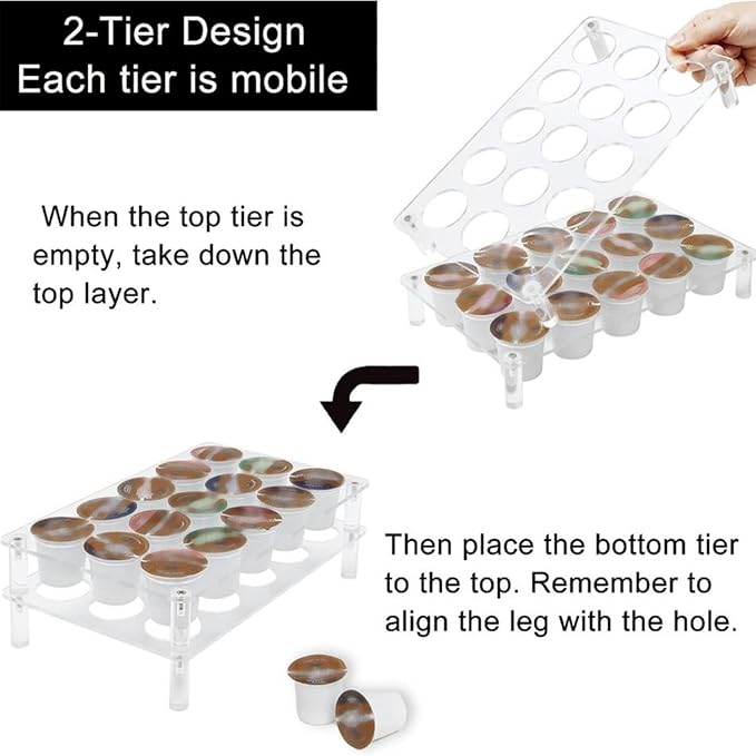 2 Set Acrylic Coffee Pod Holder, 15 Slots Flat Countertop Organizer, Transparent Coffee Capsule Storage Tray for YX037, Space Saving Drawer Style
