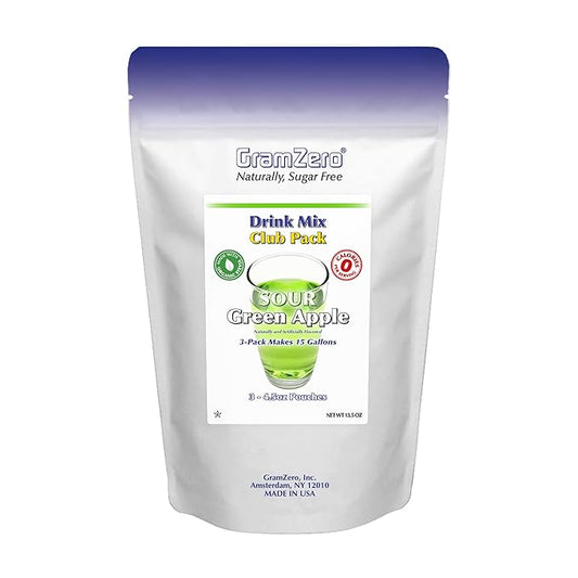 GramZero Sour Green Apple Zero Calorie Sugar Free Drink Mix, Great For Nutrition Club Loaded Tea, Stevia Sweetened