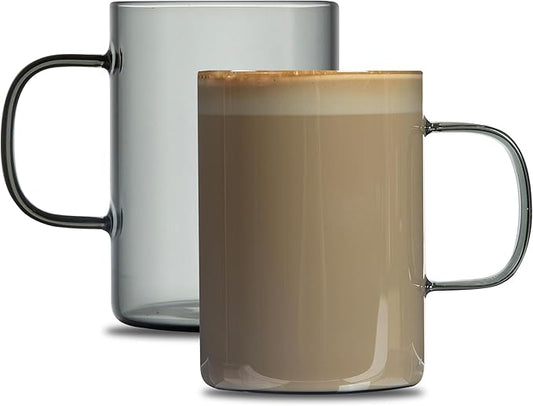 Restaurantware Glass Coffee Mug 12 Count 7 Oz Borosilicate Tea Cup with Ergonomic Handle, Dishwasher-Safe Gray Thermal Resistant Mug for Hot and Cold Drinks