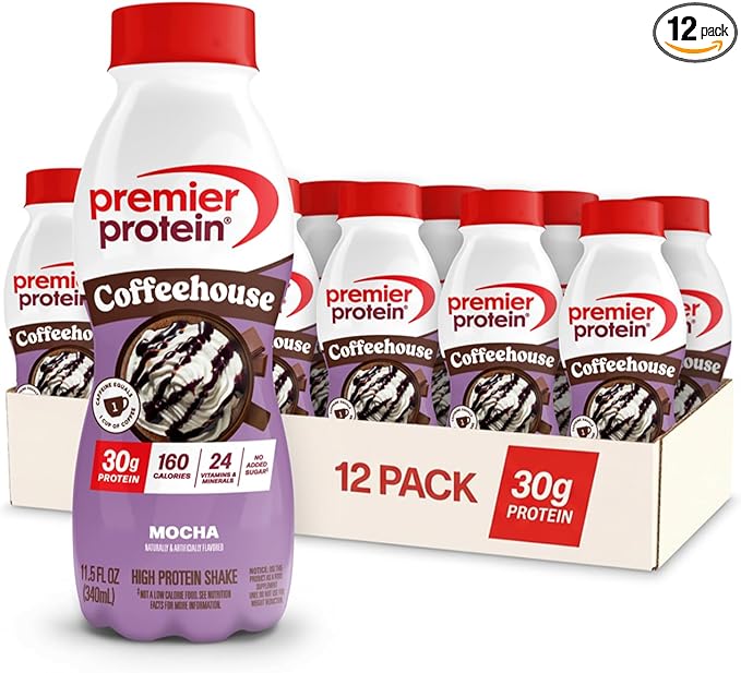 Premier Protein COFFEEHOUSE Mocha Protein Shake with Caffeine for Energy – 30g Protein, No Added Sugar, 24 Vitamins & Minerals, 11.5 fl oz, 12 Pack