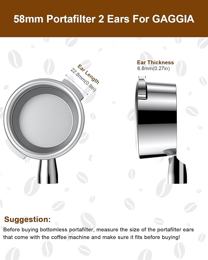 58mm Bottomless Portafilter For Gaggia, 2 Ears Slim Naked Portafilter Fits Gaggia Espresso Coffee Machines with Stainless Steel Head and 18g Filter Basket and Puck Screen - Rosewood Handle