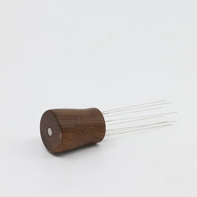 Handmade Walnut WDT Tool Espresso Distribution Tool with Magnetic Stand for Barista, 304 Stainless Steel 8 Needles 0.35mm