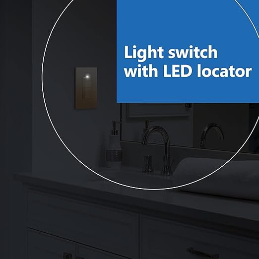 LIDER Matte Finish Lighted Double Switch with Screwless Wall Plate, Combination Frameless Decorator Switch with Locator Light, Ground Terminal Single Pole, 15A 120V, UL Listed, Gold, 2 Pack