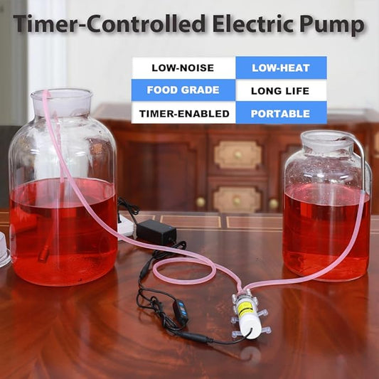 Electric Water Transfer Pump Kit 100-240V With Timer Control for Ice Maker Coffee Machine Water Cooling,Food Grade Auto Siphon Self Priming Pump for Bottling Wine,Beer and Kombucha,2L/Min,Low Noise