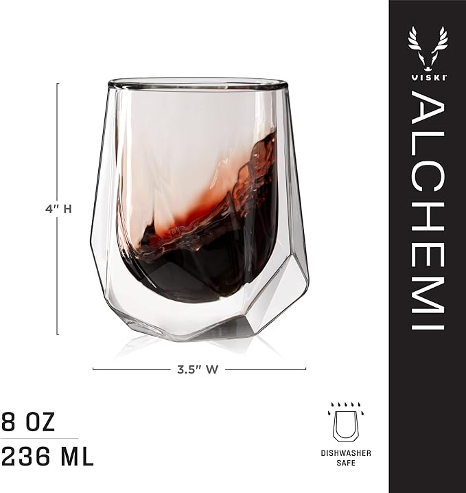 Viski Alchemi Aerating Wine Glass, Double Walled Tasting Tumbler for Red Wine, Enhances Aroma & Flavor, Elegant Modern Glassware, Home Bar Essentials, 8 oz, Set of 1