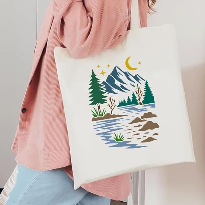 FINGERINSPIRE 4PCS Mountains Waterfalls Stencils with 1Pc Brush 8.3x11.7inch Mountain Landscape Stencils Waterfalls Nature Scenery Painting Template for Painting on Wood Wall Fabric Furniture
