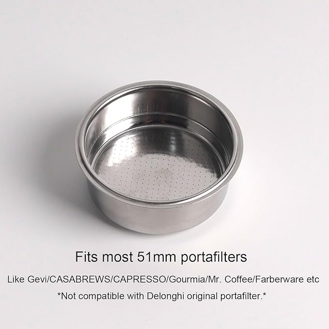 51mm Pressurized Filter Basket Compatible with Gevi/CASABREWS/CAPRESSO - Dual Wall Filter Basket - 2 Cups Capacity