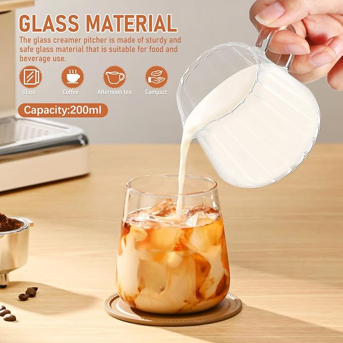 Glass Milk Frothing Pitcher 6.76Oz Clear Creamer Jug for Coffee Tea Serving Home and Restaurant Use