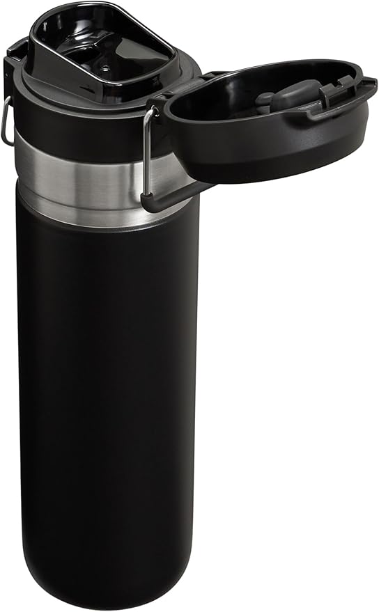 Stanley Quick Flip GO Water Bottle 24 oz | Push Button Lid | Leakproof and Packable for Travel and Sports | Insulated Stainless Steel | BPA-Free | Black 2.0