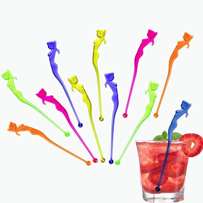 50 Pcs 5.9" Extra-Long Plastic Cocktail Swizzle Sticks, Unique Tropical Design Drink Stirrers Reusable Novelty Swizzle Sticks for Cocktails, Juices, and Party Beverages