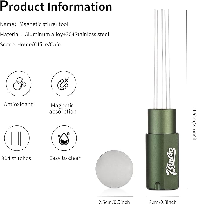 Magnetic Espresso Stirrer Tool,Coffee Stirrer Tool for Barista,WDT Espresso Distribution Tool with 6 Stainless Steel Needles (Green)