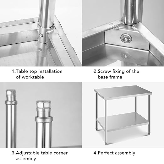 NSF Stainless Steel Table for Prep & Work 24 x 24 Inches, Commercial Heavy Duty Food Prep Worktable with Undershelf for Restaurant, Home and Hotel Christmas Preparation Table
