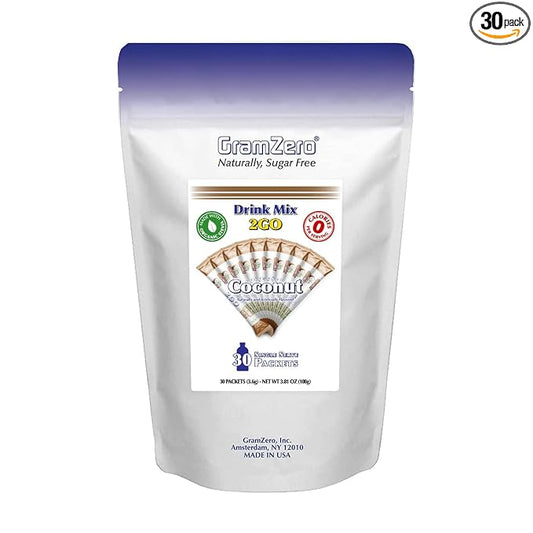 GramZero 2GO Sticks - Coconut, Zero Calorie Sugar Free Drink Mix, Stevia Sweetened, Great For Nutrition Club Loaded Tea To Go Kits