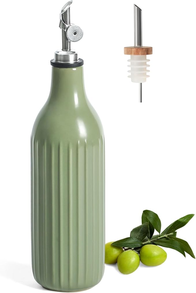 FE FUN ELEMENTS Olive Oil Dispenser Bottle, 19 oz Oil Dispenser for Kitchen and Vinegar Dispenser Bottle, Suitable for Vinegar, Coffee Syrups & Other Liquids, Green
