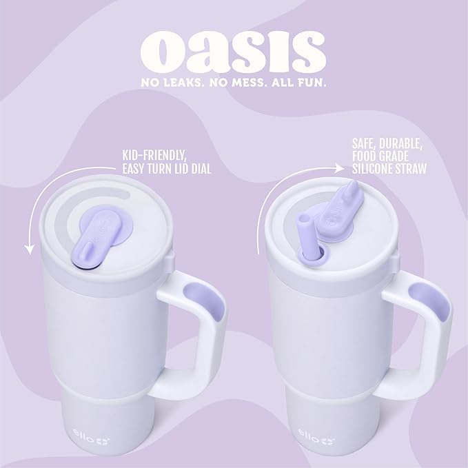 Ello Oasis 18oz Kids Tumbler with Handle & Retracting Straw, 100% Leakproof Reusable Insulated Stainless Steel Cup, Gifts for Teens Girls Boys, Keeps cold for 18 Hours, Cup Holder Friendly, Glacier
