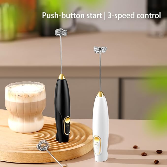 Electric Milk Frothers,Stainless Steel,Mini Handheld.Quick Type-C Charging for Coffee Lattes,Cappuccinos,Egg Whipping & Hot Choc.With Double-Layer Stirrer Head.(black)