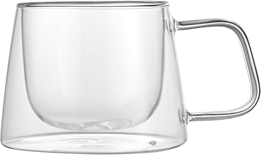 Restaurantware-Forma Professional 6.8 Ounce Double Wall Coffee Mugs, 2 Insulated Coffee Mugs With Handle - Dishwashable, Reusable, Clear Glass Beverage Cups, Freezable, For Hot Or Cold Beverages