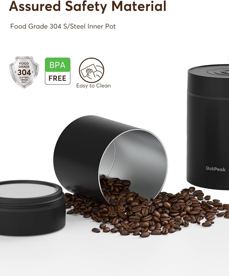 OUTPEAK Neo 2026 Auto Vacuum Coffee Canister, 0.75L Capacity for 8.8oz of Coffee Beans, One-Button Operation, Stainless Steel Food Storage Container with Scoop Black (Champion's Choice)