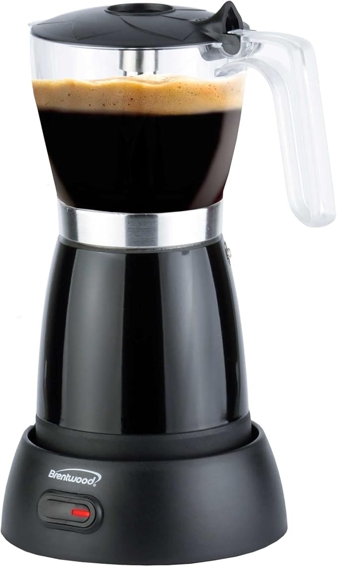 Brentwood TS-119BK 550-Watt Cordless Electric Moka Pot Espresso Machine, 6-Servings (Black)