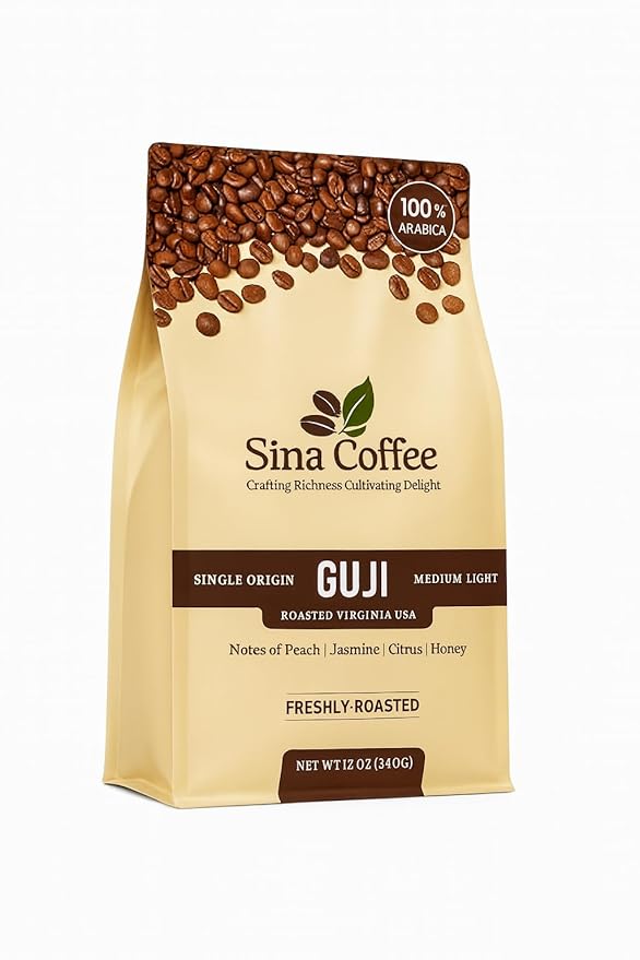 SINA COFFEE Premium 100% Arabica Ethiopian Coffee - Guji Single Origin Medium Roast Whole Bean Coffee - 16oz Freshly Roasted