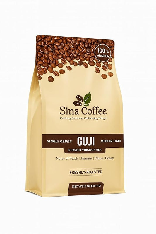 SINA COFFEE Premium 100% Arabica Ethiopian Coffee - Guji Single Origin Medium Roast Whole Bean Coffee - 12oz Freshly Roasted