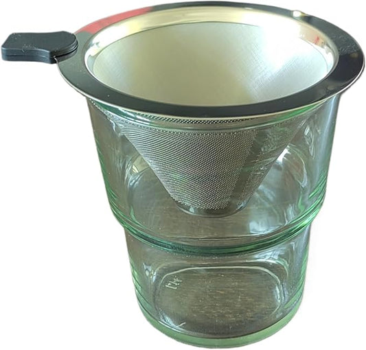 NANSPATH380ml Glass Pour Over Coffee Maker, Reusable 600-Mesh Stainless Steel Filter, Single-Serve Portable Coffee Brewer with Lid, Straw & Stirring Spoon, Transparent color