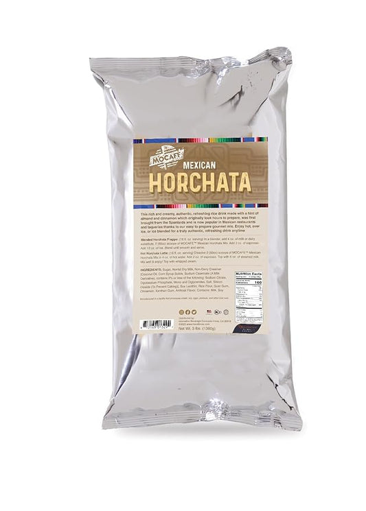 MOCAFE Horchata Mix Powder, café-crafted premium instant Mexican agua fresca, enjoy hot, iced, or frappe blended, bulk 3lb bag