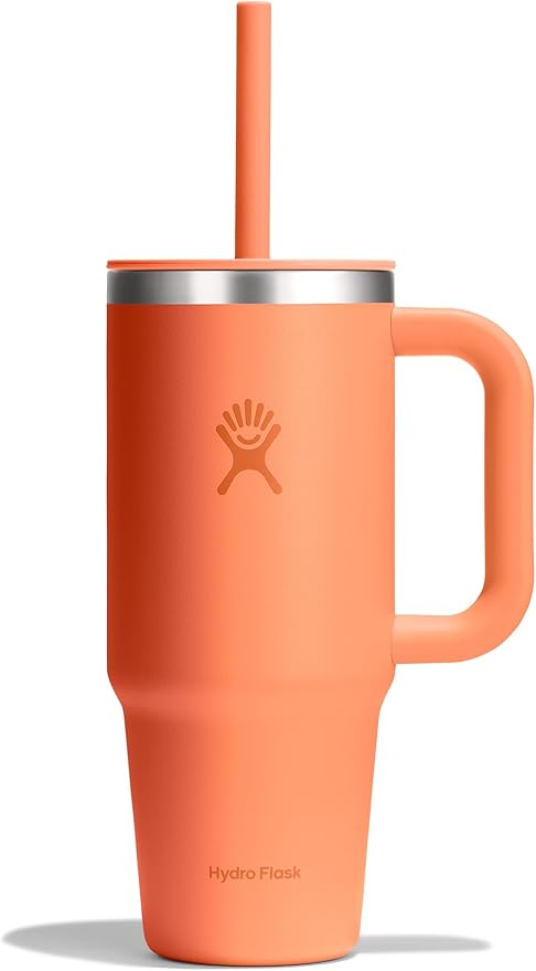 Hydro Flask Travel Tumbler with Handle, Lid and Straw - Insulated Stainless Steel in 24 Oz Nectar Orange