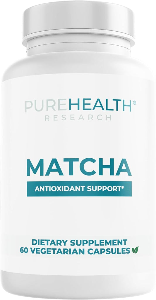 PUREHEALTH RESEARCH Matcha 1000 mg - Organic Ceremonial Grade Matcha Powder Supplement - EGCG Green Tea Extract Pills for Mental Clarity, Energy & Hearth Health - Vegan, Gluten Free - 60 Capsules