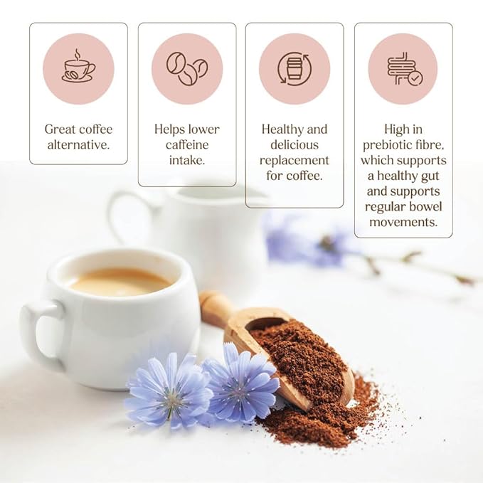 nuKAF By Gourmanity Instant Chicory Coffee Alternative with Cocoa, Brews Like Regular Coffee, Chicory Root Powder Great for Your Daily Drink, Rich in Prebiotics, Kosher, 3.5oz jar