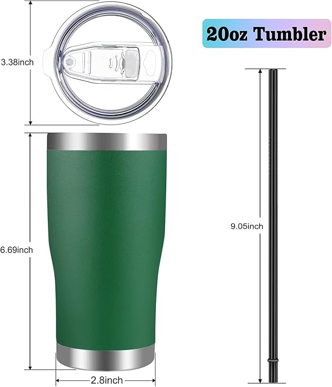 VEGOND 20oz Tumbler Stainless Steel Tumbler Cup with Lid And Straw Vacuum Insulated Double Wall Travel Coffee Mug(dark green package 12)