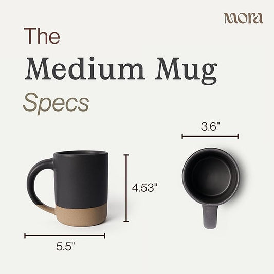 MORA Medium Mugs Set of 4, 16oz Ceramic Pottery Latte Mugs/Coffee Cups - Microwave and Dishwasher Safe - Liquorice