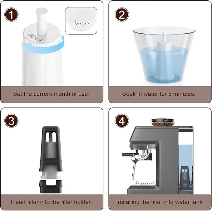 6 Pack Replacement Water Filter for Breville Espresso Machine Barista Touch Bes880, Oracle Touch BES990, Barista Pro BES878, Oracle BES980, Dual Boiler BES920 Bambino ClaroSwiss Sage