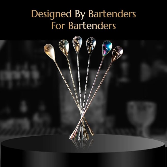 Teardrop Barspoon by Bull In China - 12" / 30cm Rainbow Weighted Cocktail Stirring Spoon With Spiral Pattern for Bars & Bartenders