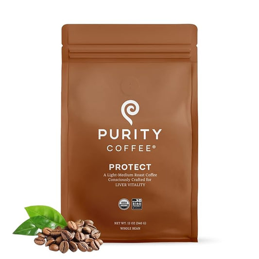 Purity Coffee PROTECT High Antioxidant Light-Medium Roast Whole Bean (12oz Bag) | Specialty-Grade USDA Organic Arabica Blend | Third Party Tested for Mold, Mycotoxins & Pesticides