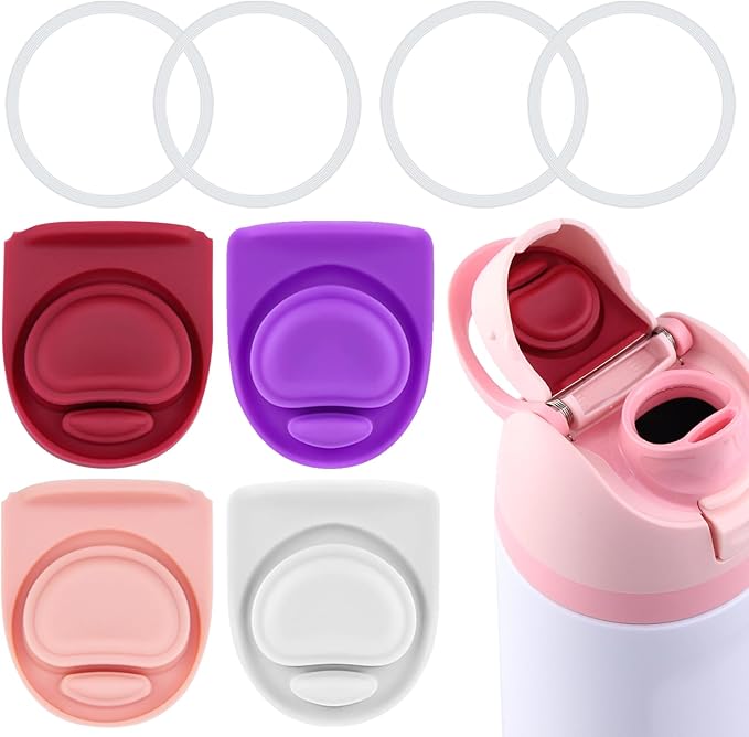 4 Sets Replacement Stopper and O Seal Ring for Owala FreeSip 24oz 32oz,Water Bottle Top Gasket Lid for Owala 16/19/24/32/40oz Seal Bottle Cap Mouth Stopper Part Silicone Insert Accessories(4 colors