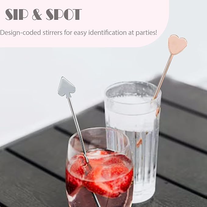 Poker Card Coffee Stirrers 7.4" Stainless Steel Beverage Stir Sticks Cocktail Stirrers Swizzle Stick Picks Tools for Smoothie, Milkshake, Coffee, Cocktail, Tea(Rose Gold)