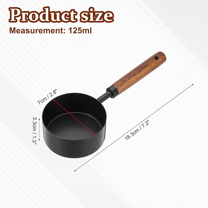 uxcell Measuring Spoon, 125ml Stainless Steel Coffee Scoop Spoon with with Wood Handle for Ground Coffee Tea Sugar Cooking Baking, Black