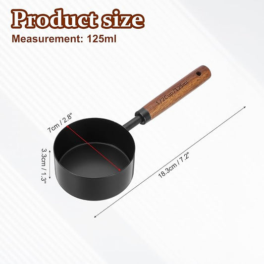 uxcell Measuring Spoon, 125ml Stainless Steel Coffee Scoop Spoon with with Wood Handle for Ground Coffee Tea Sugar Cooking Baking, Black
