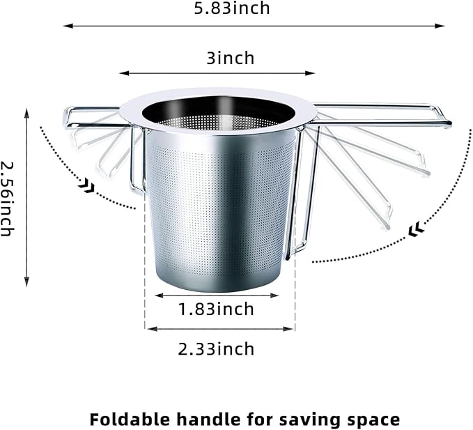 Tea Infuser for Loose Leaf Tea, 2 Pack Stainless Steel Tea Strainer with Long Foldable Handle, Fine Mesh Tea Filter for Teapots, Mugs, Cups & Coffee