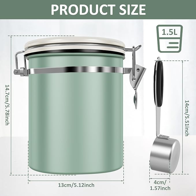 3PCS Coffee Storage Canister 1.5L 51OZ Double Airtight Coffee Beans Container with Date Locator 304 Stainless Steel Kitchen Food Storage Container with Spoon For Coffee Beans Grounds Tea Sugar