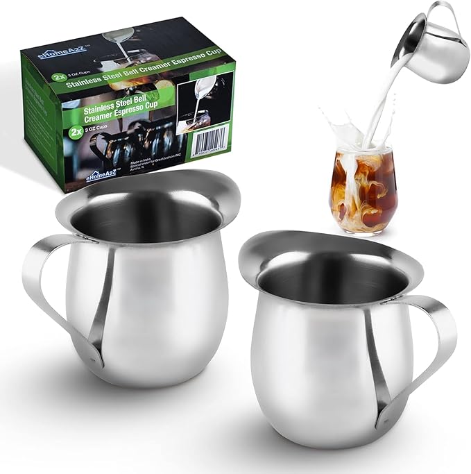 EHOMEA2Z Stainless Steel Bell Creamer Espresso Shot Frothing Pitcher Cup Latte Art (4, 8 Oz)