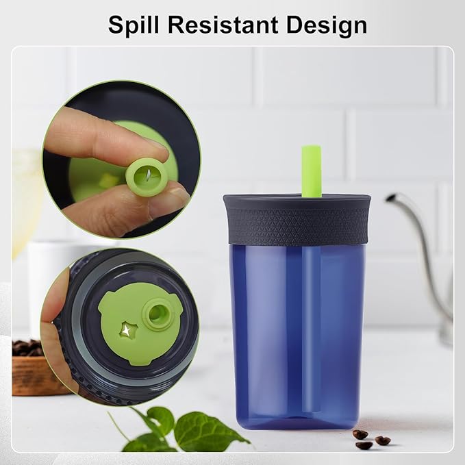 2 Pack Replacement Lids for Owala Kids Insulation Tumbler 12oz & 15oz, Spill Resistant Cap with 4 Flexible Straws, BPA-Free, Dishwasher Safe, Accessories for Owala Kids Bottle