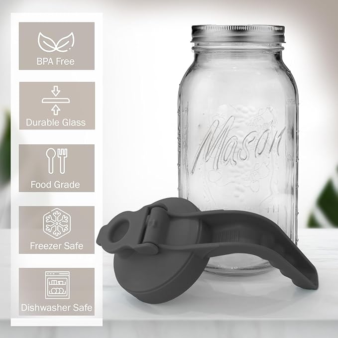 Mason Jar Pitcher - Airtight & Leakproof Glass Pitcher with Lid, Perfect for Breastmilk, Cold Brew Coffee, Sun Tea, Water & Drinks, 2 Quart (64 oz) Wide Mouth Mason Jar with Pour Spout Lid - Black