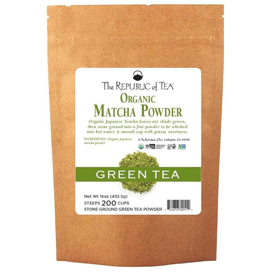 The Republic of Tea Organic Japanese Matcha Green Tea Full-Leaf Powder, 16 Oz Bag | Steeps 200 Cups